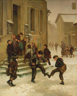 boys in snow - Charles Edouard Frere In Front of the School